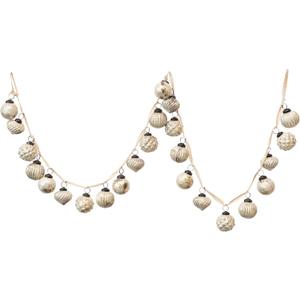 Creative Co-Op Embossed Mercury Glass Ball Ornament Garland, Distressed Matte Cream (72")