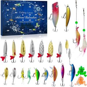 Fishing Advent Calendar 2025, 24 Days Christmas Countdown Calendar with Fishing Lures Set, Christmas Gifts for Men Dad Teen Boys - Stocking Stuffers for Fishermen