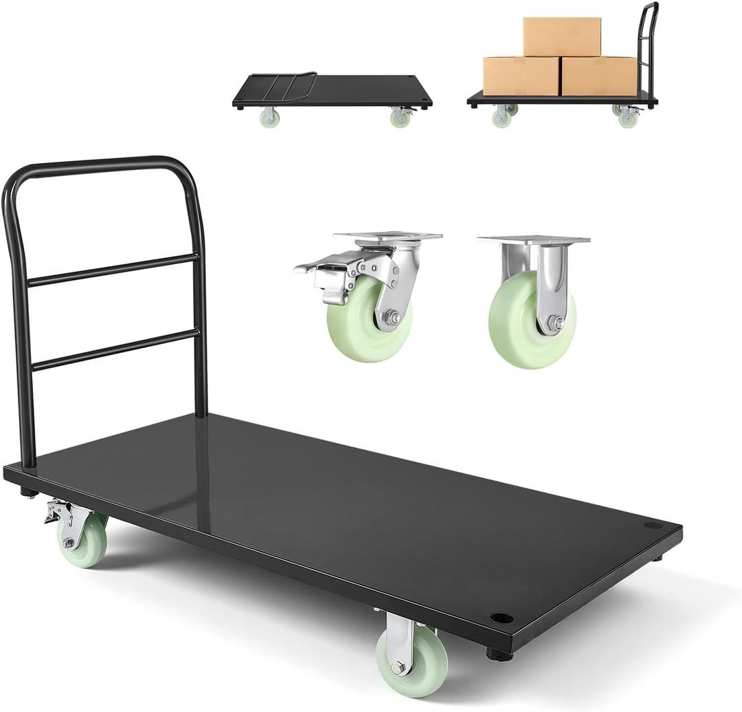 VEVOR Heavy Duty Platform Truck, 2000 LBS Industrial Steel Flatbed Cart with 360 Swivel Wheels, Platform Push Cart Dolly, Easy Storage for Warehouse/Garage/Moving/Garden (48" x 24" x 32") (48.0  24.0  32.1in/1220  610  815 mm)