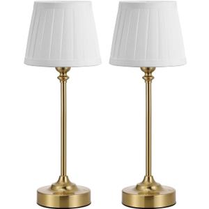 Cordless Table Lamps Rechargeable Set - 2 Pack Gold 4000mAH Battery Operated Lamps for Decor, 3000K Stepless Dimming Touch Wireless Lamp for Bedroom, Dining Table, Living Room, White Pleated Shade