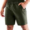 MIER Men's Quick Dry Running Shorts with Zipper Pocket Elastic Waist Athletic Workout Exercise Shorts (Medium/5" Inseam, Army Green)