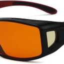 Eyekepper 100% Blue Light Reduction,Fitover Anti-Blue Blocking Computer Glasses Amber Lenses Black Red