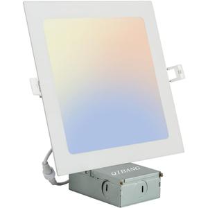 Square Led Recessed Light 8 inch Dimmable with Junction Box,3CCT 3000K/4000K/6000K Selectable,1600LM CRI90+18W Ultra-Thin led recessed Light Square Canless Downlight High Brightness, Pack of 1