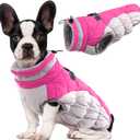 Lelepet Dog Coat Warm Dog Winter Coat Waterproof Dogs Jacket with Harness Built in Reflective Pet Fleece Vest Zip-Up Cold Weather Coats for Medium Dogs Turtleneck & Windproof Coats Dachshund Rose Red