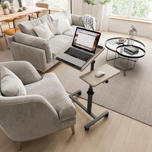 Adjustable Bedside Laptop Desk with Mouse Pad on Wheels, Adjustable Overbed Table,Rolling Computer Stand,Hospital and Home Use (Log Grey)