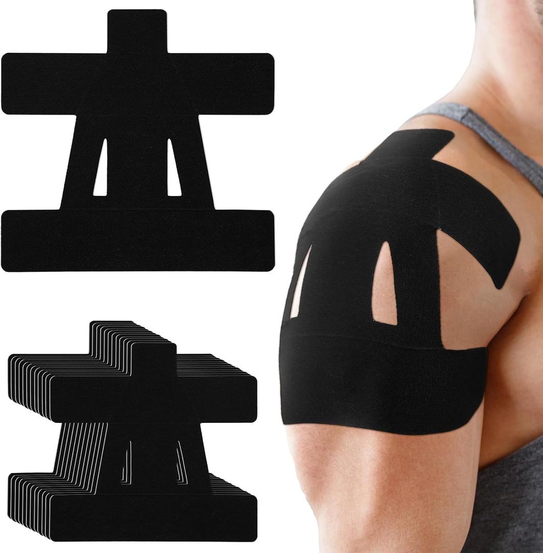 12 Count Kinesiology Tape for Shoulder Pain Relief Pre Cut Sports Waterproof Breathable Enhance Elastic Kinesiology Athletic Tape for Shoulder Support and Muscle Sports (Black)