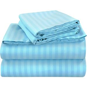 ROYALE LINENS 4 Piece Queen Sheets Set - Soft Brushed 1800 Microfiber - 1 Fitted, 1 Flat Sheet, 2 Pillow Cases - Wrinkle Free & Fade Resistant - Hotel Luxury Bed Sheets (Stripe Lake Blue, Queen)