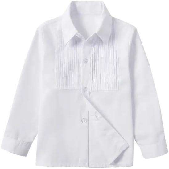 Boys' Long Sleeve Dress Shirt, Button Down Solid Casual Shirt (7, White)