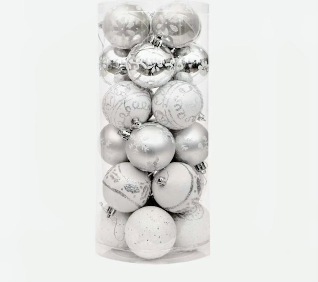 Christmas Tree Glitter Balls Shatterproof Xmas Ornaments Party Supplies Decoration (Size: Diameter 6cm/2.36", Silvery)