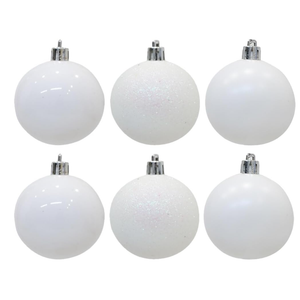 6Pcs Christmas White Snowball 40mm Novelty Ball Ornament Shatterproof Plastic Glittering Bauble for Xmas Tree Hanging Decor, Winter Wedding Party Decorations (White)