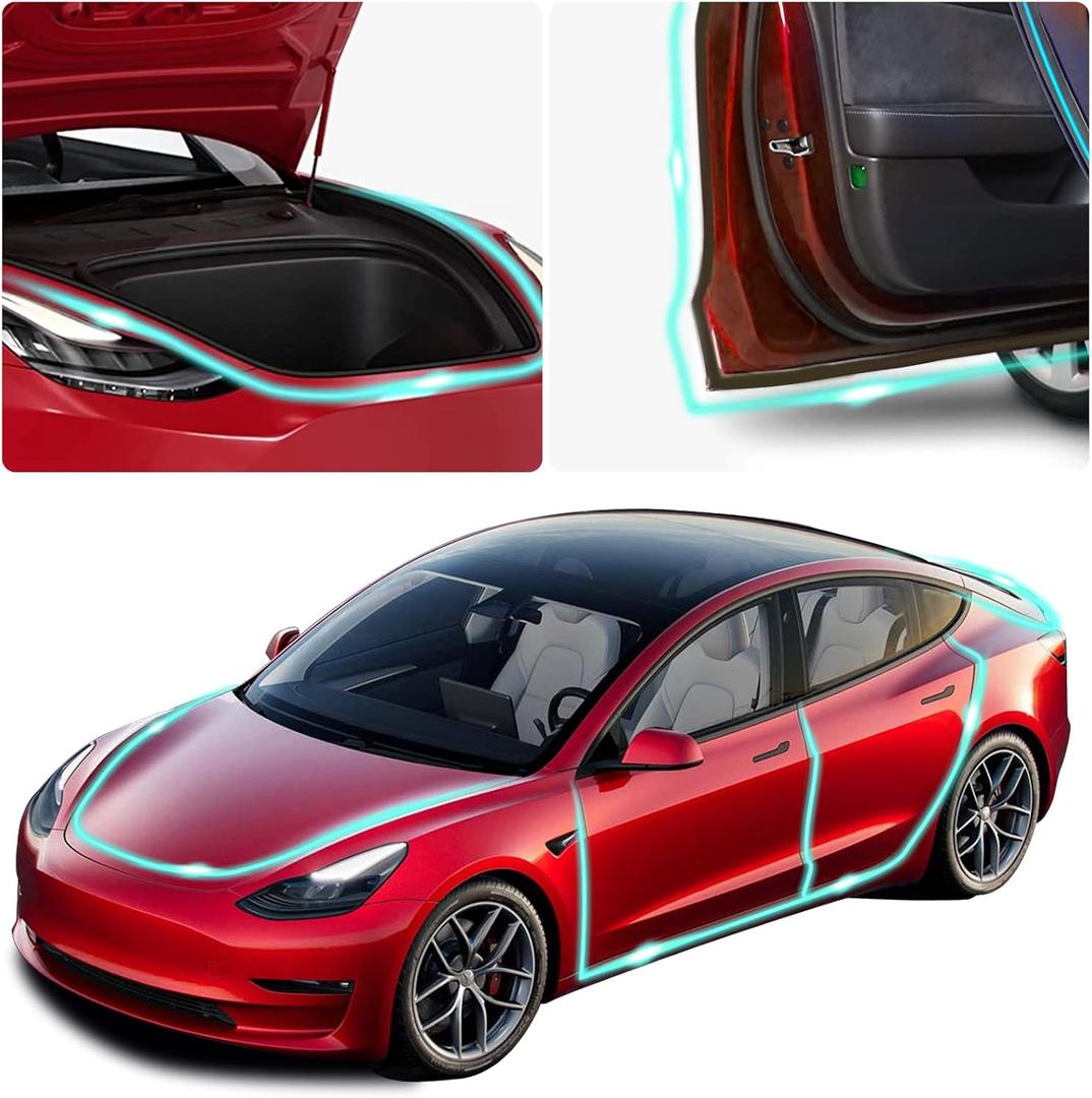 8 Pack Door Seal Soundproof Kit Compatible with Tesla Model 3 2017-2024 Accessories Door Rubber Weather Draft Seal Strip Wind Noise Kit Front Trunk Cover Water Retaining Sealing Strip