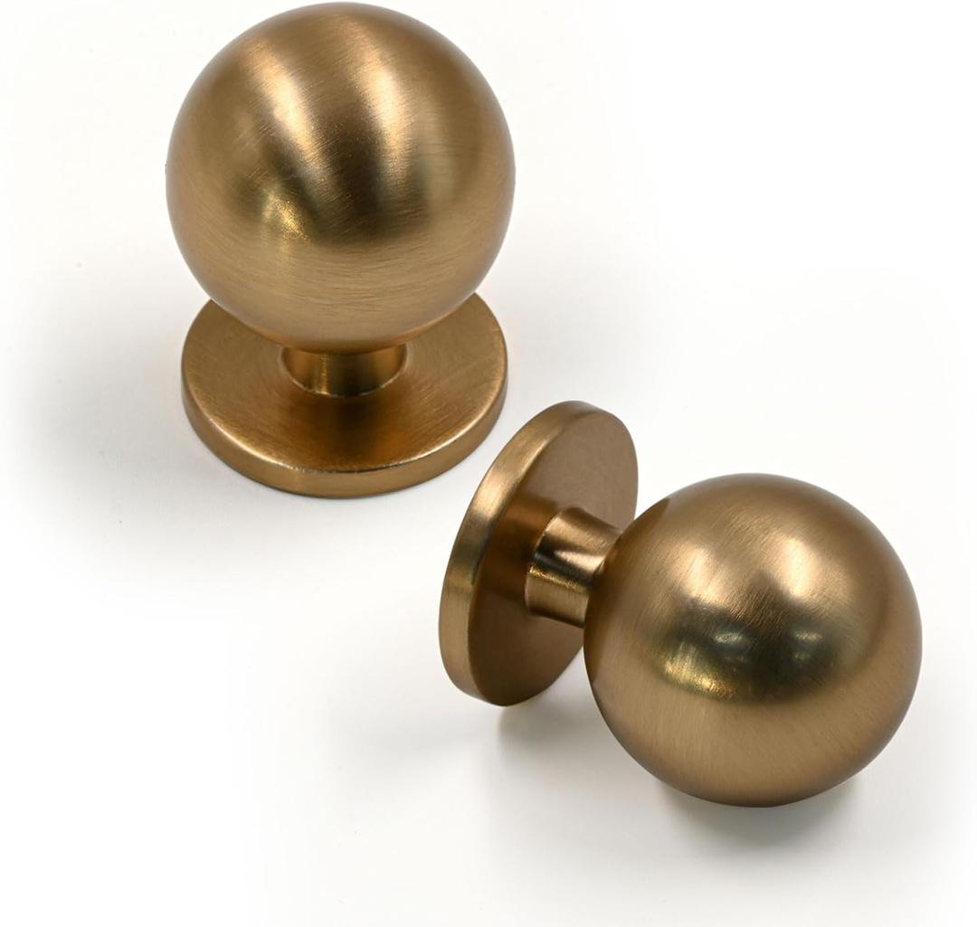FILTA 10 Pack 1Inch(27mm) Diameter Round Solid Ball Champagne Bronze Cabinet Knobs Drawer Pulls Cabinet Hardware for Kitchen Cabinets and Bathroom Cabinets (Single Hole Knob)