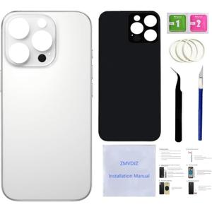 16 Pro Max Back Glass Replacement for iPhone 16 Pro Max Back Cover Glass (White Titanium, 6.9 inches) with Pre-Installed Tape +Installation Instruction + Repair Tools (White Titanium)