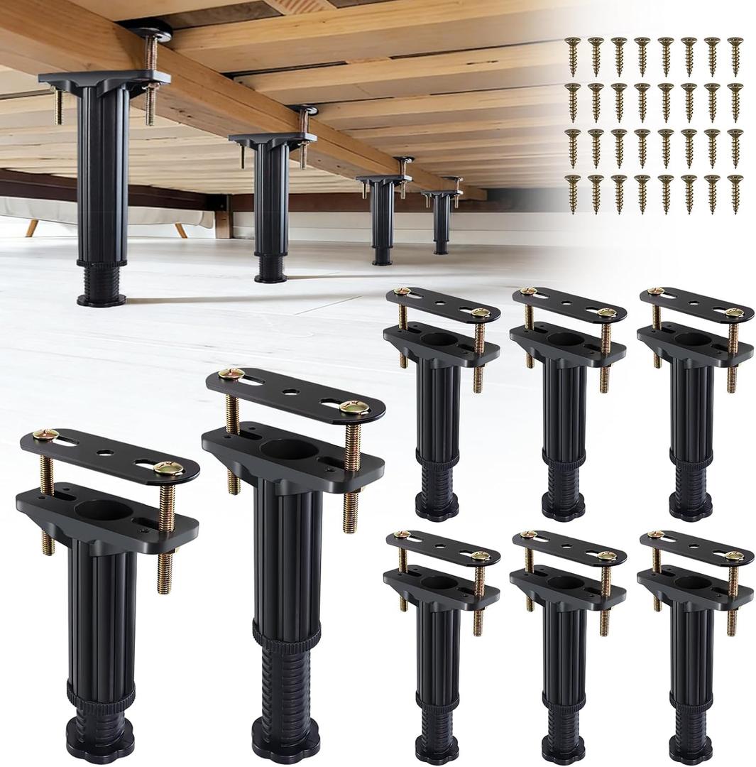 YHK 8PCS Adjustable Height Bed Support Legs 5.0-7.8inch, Heavy Duty Bed Frame Support Legs for Bed Slat and Frame, Plastic Bed Frame Support Replacement Bed Support Reinforcement Parts