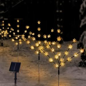TAILERRI Solar Christmas Pathway Lights for Outside, 4 Pack Artificial Tree Snowflake Stake Lights, Waterproof Christmas Decorations for Yard Garden Patio Party Winter Decor (Warm White)