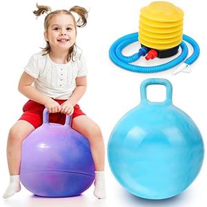 2 Pcs Space Hopper (Without Air Pump) 22 Inches Bounce Ball With Handles for Kids Age 6-12 Hippity Hop Bouncy Jumping Inflatable for Children Family Events Birthday, Purple, Blue