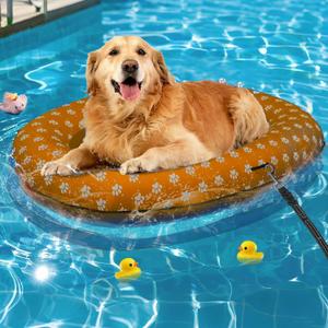 Inflatable Dog Float for Large Dogs, Foldable & Puncture-Resistant Doggy Float for Pool, Portable Dog Float Bed Pet Swimming Accessory, Pet-Friendly Outdoor Fun, Orange, Large 60 lb and up
