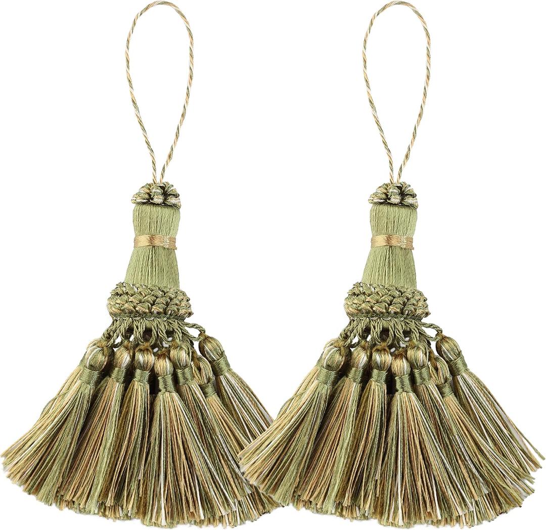 BEL AVENIR Elegant Polyester Tassel Handmade Colorful Craft Tassels Charms for Key Chain Straps DIY Accessories (Green, 2 Pack)