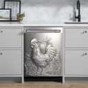 Stainless Steel Rooster Print Pattern Dishwasher Magnet Cover, Metal Farmhouse Windmill Pic Magnetic Panel Decal, Refrigerator Art Skin Sticker, (Reusable, 23x26 Appliance Decor Sheet), Magnet: 23Wx26H inch