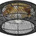 Low Profile DC Small Black and Gold Wicker Ceiling Fan with Light Fixture and Remote,Enclosed Rattan Caged Flush Mount Bladeless Wooden Fandelier for Kitchen Bedroom Indoor