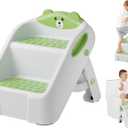 Step Stool for Toddlers, Toddler Step Stool for Bathroom Sink, Foldable Non-Slip Kids Stool with Handle, 2 Step Stools for Kids, Toddler Stool for Kitchen Bedroom Counter Sink (Green)