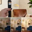 3-Lights Vintage Wood Floor Lamps for Living Room, Black Arc Floor Lamp for Bedroom, Industrial Standing Lamp for Office, Dimmable Tall Lamp, Arched Corner Floor Lamp, Over Couch Reading Lamp