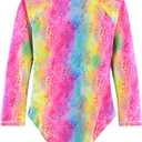 Big Girls Swimsuits One Pieces Long Sleeve Swimwear UPF50+ Kids Zipper Sun Protection Bathing Suits Rainbow 10T (4XL)