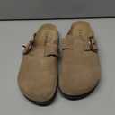 KIDMI Genuine Suede Clogs for Women Memory Foam Cork Footbed Potato Shoes Slip On Leather Mules with Big Buckle (7.5, Mocha)