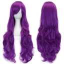 IMISSU 80cm Long Curly Natural Hair Cosplay Wig with Bangs Colorful Halloween Costume Party Wigs for Women (Violet) (Violet)
