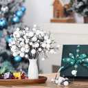 Geosar 24 Pieces Christmas Glitter Berries Stems 10 Inch Christmas Berry Picks Artificial Glittered Berries Ornaments Floral Stems for Xmas Tree, Home Wreath, Party Decoration(White)