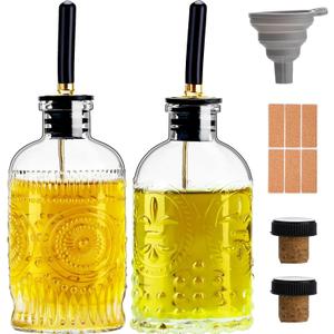 Olive Oil Dispenser Bottle for Kitchen with Metal Spout, Glass Oil Bottles 7OZ, Elegant Glass Cooking Oil Dispenser for Kitchen-2pcs