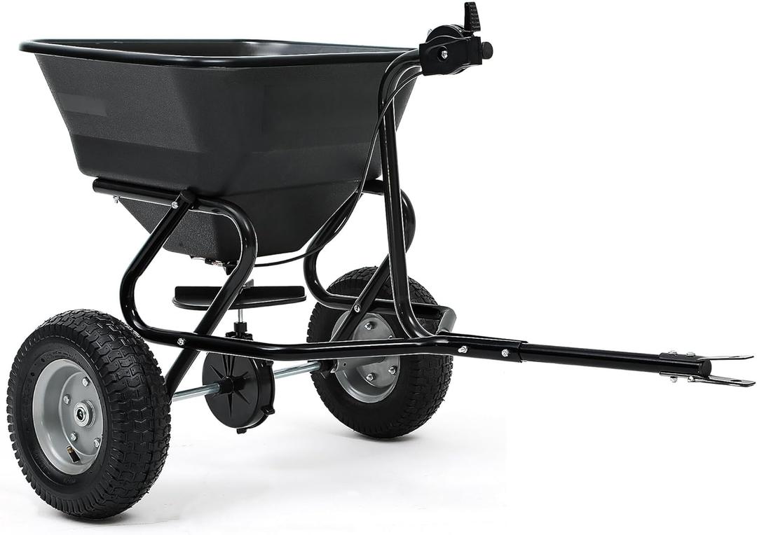 YITAMOTOR Tow-Behind Lawn & Garden Broadcast Spreader, Fertilizer Spreader with 13" Pneumatic Tires and Adjustable Flow Control Lever, for Fertilizer, Grass Seed, Salt, Ice Melt, 130 lbs Capacity