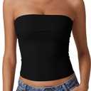 QINSEN Women's Tube Tops Strapless Bandeau Tops Double Lined Slim Fit Summer Going Out Tank Tops (Medium, Black)