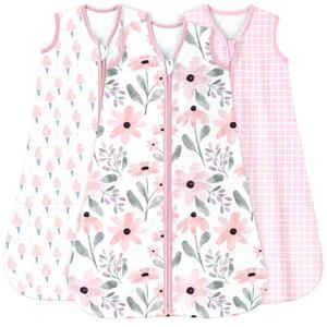 Yoofoss Baby Sleep Sack 12-18 Months 0.5 Tog Wearable Blanket for Baby, 3 Pack 100% Organic Cotton Infant Toddler Sleeping Sack 2-Way Zipper Lightweight Sleep Sack (Pink Floral)
