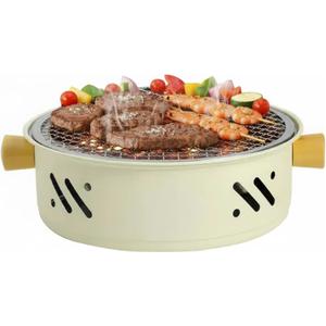 Portable Charcoal Grill, Round Tabletop Small Grill Indoor Outdoor Dual-Use, Camping Picnic Garden Beach Party