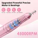 Professional Electric Nail Drill File, HUGMAPLE 45000RPM Portable E-File Machine with Bits & Base, Rechargeable Cordless Nail Drill Kit for Shaping, Removing & Polishing Gel Nails for Salon Home (Rose Gold Pink)
