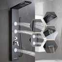 Shower Panel Tower System 5-in-1 Shower Panel Tower with Powerful Body Massage, Rainfall, Waterfall,Handheld and Tub Spout, Stainless Steel Shower Column - Brushed Black, ‎49.21 x 7.87 x 2.56 inches