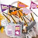 Breling 20 Pcs Halloween Pennant Flags Boo Basket Stick Flags Decorations Boo Pennant Banner Paper with Ribbons Ghost Tags for Basket Decor Halloween Party Supplies