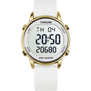 TIMEURE Pedometer Watch for Women, Step Counter for Walking No App/Phone Required Step Counter, Waterproof Fitness Calorie Tracker, Distance Tracking, Alarm, Large Digital Display Watch, TU-2509 (white)