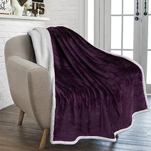 PAVILIA Sherpa Fleece Throw Blanket for Couch, Twin Size, Purple, Plush Soft Fuzzy Sofa Blanket, Cozy Reversible Winter Throw for Women Men, 60x80 Inches