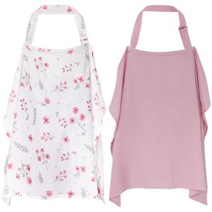 YKYUASD 2 Pack Muslin Nursing Cover for Breastfeeding, 100% Cotton Soft Privacy Nursing Covers Apron Breastfeeding Cover with Arch Neckline for Women New Mom, Multi-use Breastfeeding Essentials