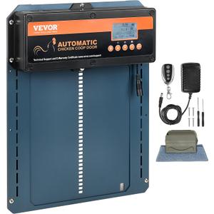 VEVOR Automatic Chicken Coop Door, Auto Chicken Door Opener with Timer & Light Sensor Aluminum Chicken Coops Door with Remote Control and LCD Screen, 4 Modes Opening, Battery or DC Powered