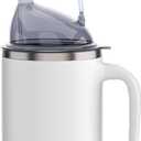 Multifunctional Adult Sippy Cup for Elderly Spill Proof - Easy to Grasp Handles, Precise Liquid Control- 15oz Stainless Steel Sippy Cup with Straw, No Spill Cups for Elderly, Seniors (Silver)