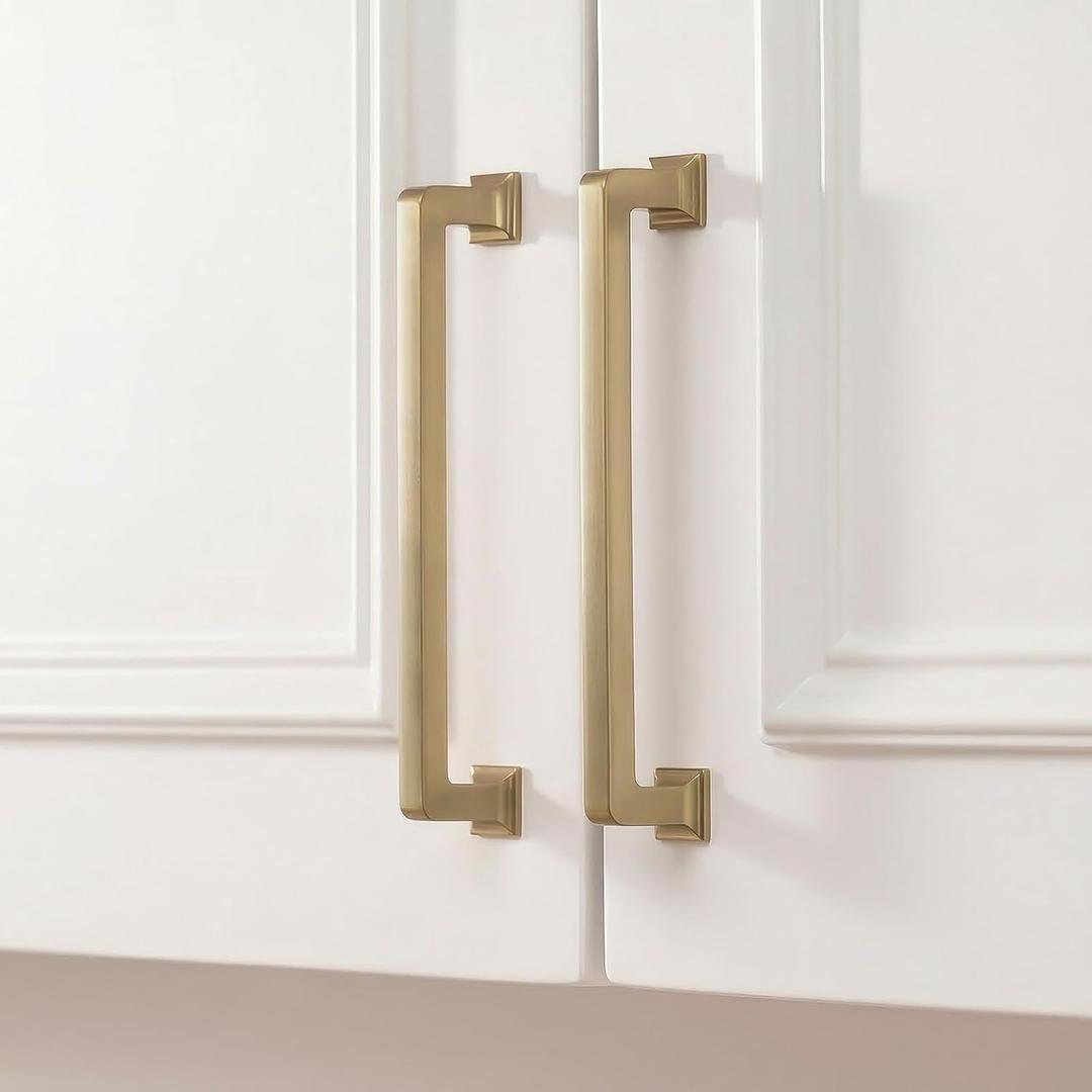 homdiy 5 Pack 6-5/16 Inch Champagne Bronze Cabinet Pulls, Solid Heavy-Duty Zinc Alloy Kitchen Handles, Gold Cabinet Handles Modern Square Drawer Pulls for Cupboard, Dresser, Wardrobe (MISSING 2)