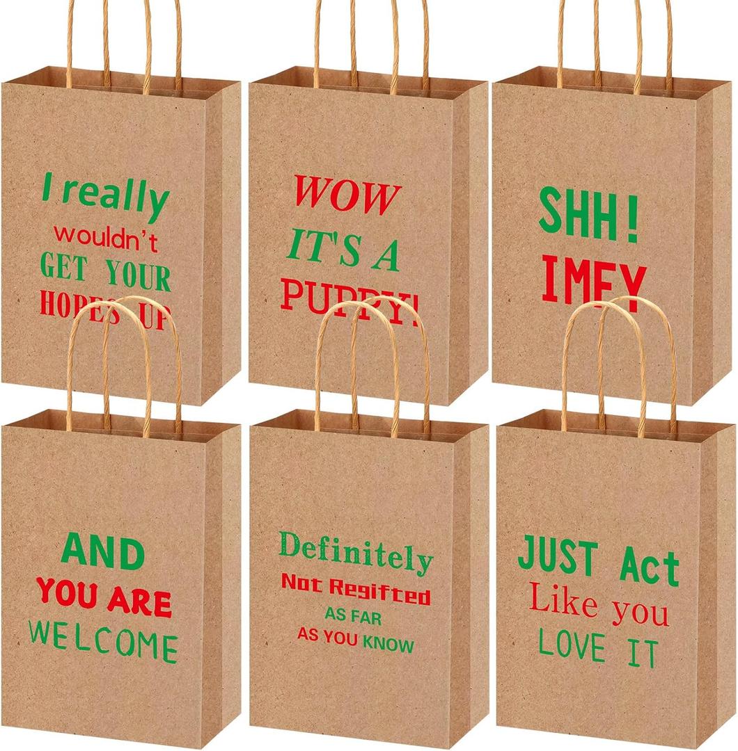 Colarr 24 Pieces Christmas Funny Gift Bags with Handle Holiday Red and Green Paper Treat Candy Goodie Bags Xmas Funny Gift Wrapping for Christmas Holiday Party Favor Present Wrap