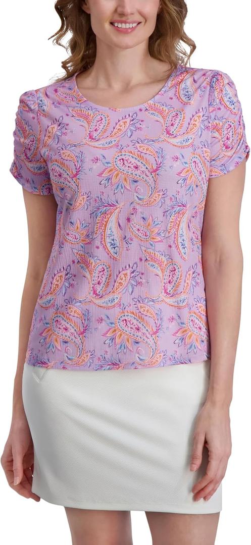 Stella Parker Women's Blouse  Flowy Lightweight Top for Casual, Work, Travel, Or Resort Wear (Medium)