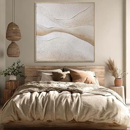 Textured Neutral Abstract Wall Art, Hand Painted Oil Painting, Minimalist Framed Wall Decor for Living Room Bedroom Office, 40x40 Inch