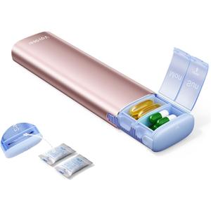 Vaydeer Metal Travel Pill Organizer  Compact Weekly Pill Box for Daily Medication  Portable Small Pill Case for Vitamins, Pills & Supplements (Rose Gold)