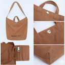 2 x Canvas Tote Bag for Women: Large Capacity Shoulder Bags for Work, Travel, Casual, Message Bag, Tote, Purse, Handbags (Brown)