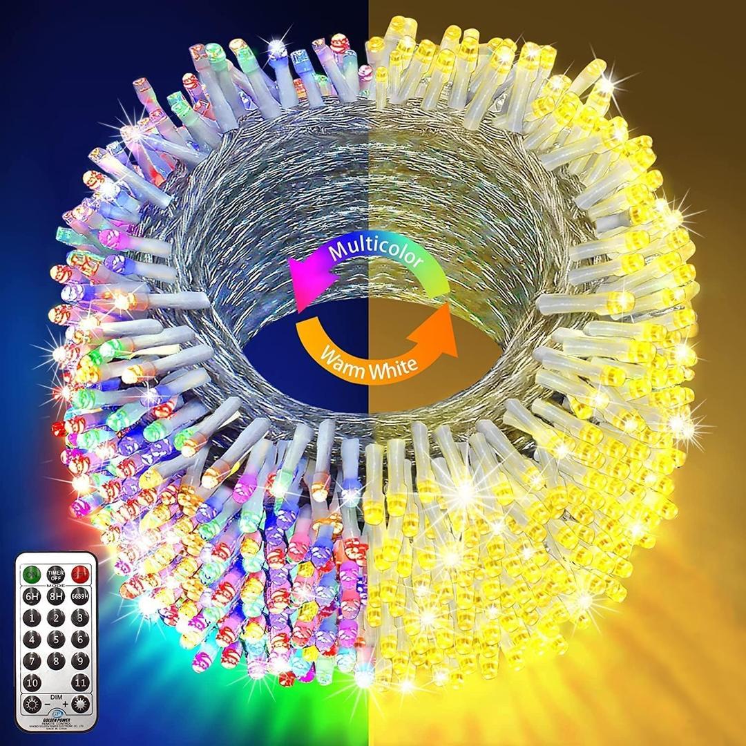 KNONEW 472FT 1200 Christmas Lights Outdoor Clear Wire Color Changing String Lights with 11 Modes & Timer Dimmable Fairy Light for Xmas Tree Roof Yard Wedding Decorations(Warm White to Multicolor)